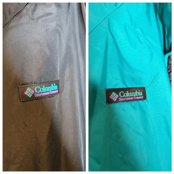 Columbia Reversible Vintage bomber nylon coat. Blue green and black. Size large - Picture 6 of 14